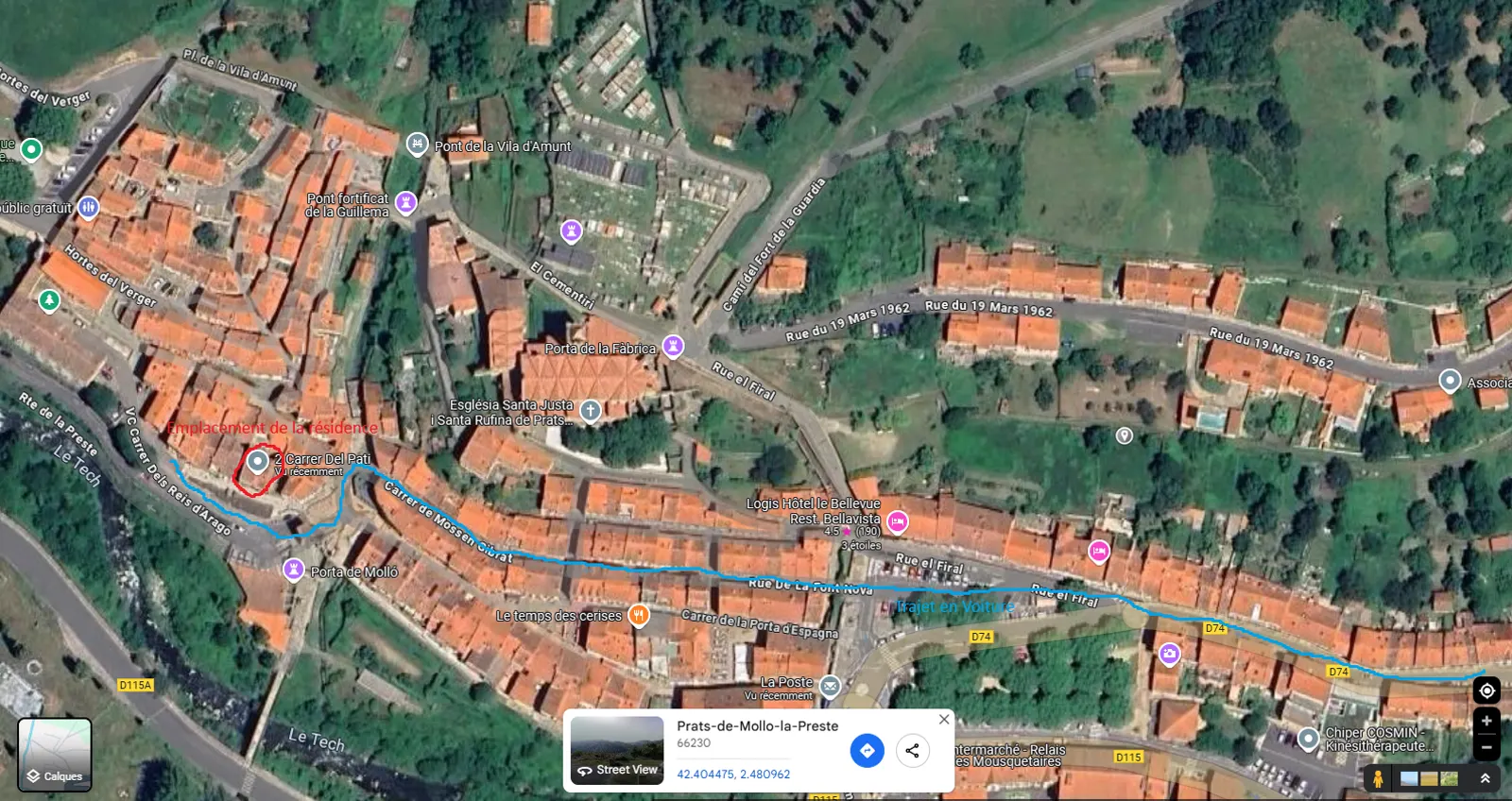 Vue aerienne du trajet d'acces a la residence